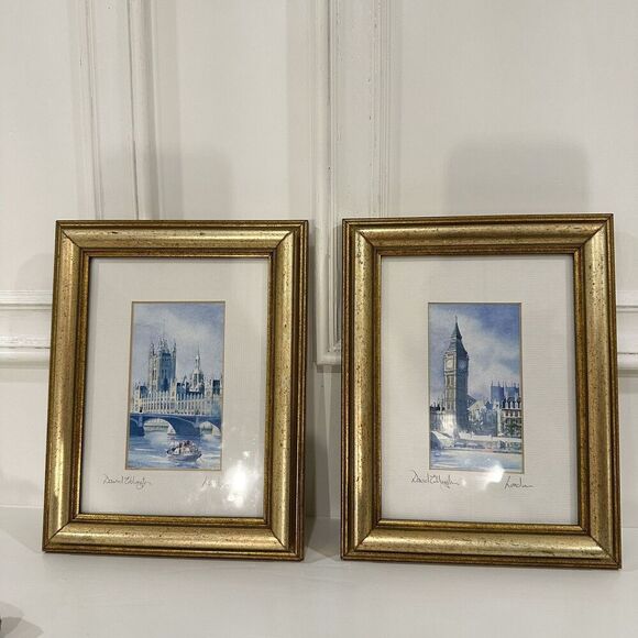 2 DAVID EDDINGTON vintage watercolour/lithograph of London Skyline Signed - Picture 13 of 13